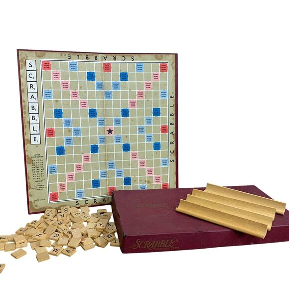 Vintage 1953 Scrabble Game Board Wooden Letter Trays Original Box and 97 Tiles - Picture 1 of 6